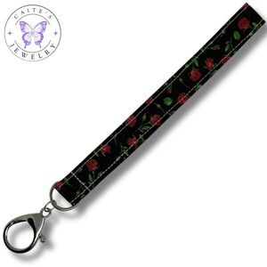 Handmade Silver Keychain with a Red Rose Fabric